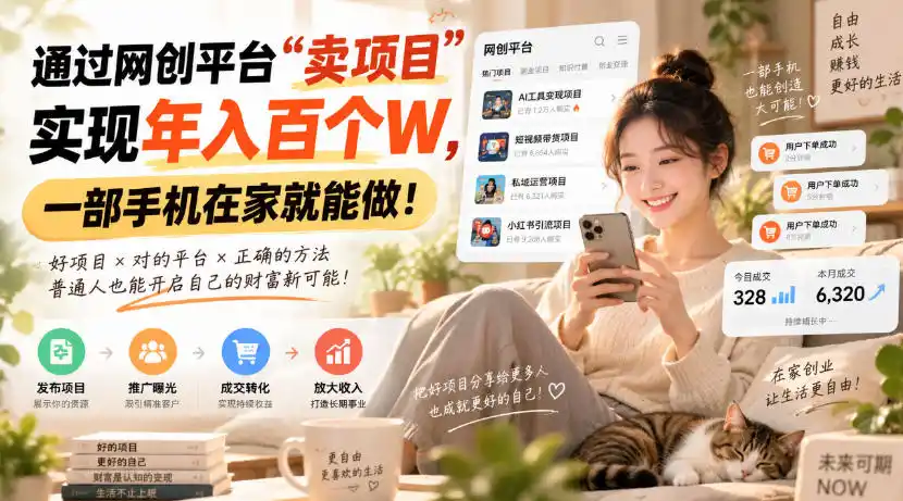 靠卖网创项目变现，一年拿下百万收益！一台手机就能操作！-云途创业网