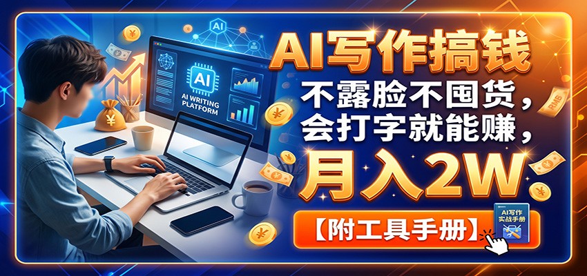 AI写作搞钱:不露脸不囤货,会打字就能赚,月入2W【附工具手册】-云途创业网