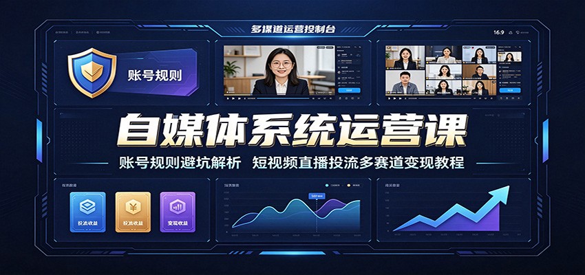 自媒体系统运营课：账号规则避坑解析，短视频直播投流多赛道变现教程-云途创业网