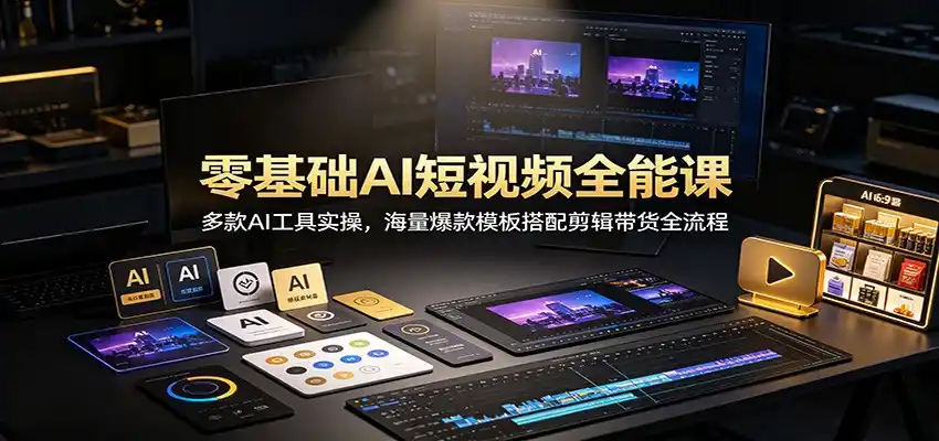 零基础AI短视频全能课:多款AI工具实操,海量爆款模板搭配剪辑带货全流程-云途创业网