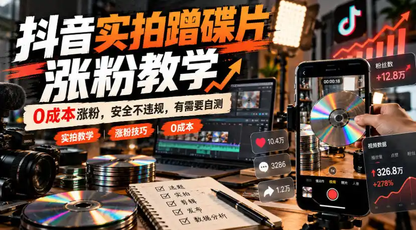 抖音实拍蹭碟片涨粉教学，0成本涨粉，安全不违规，有需要自测