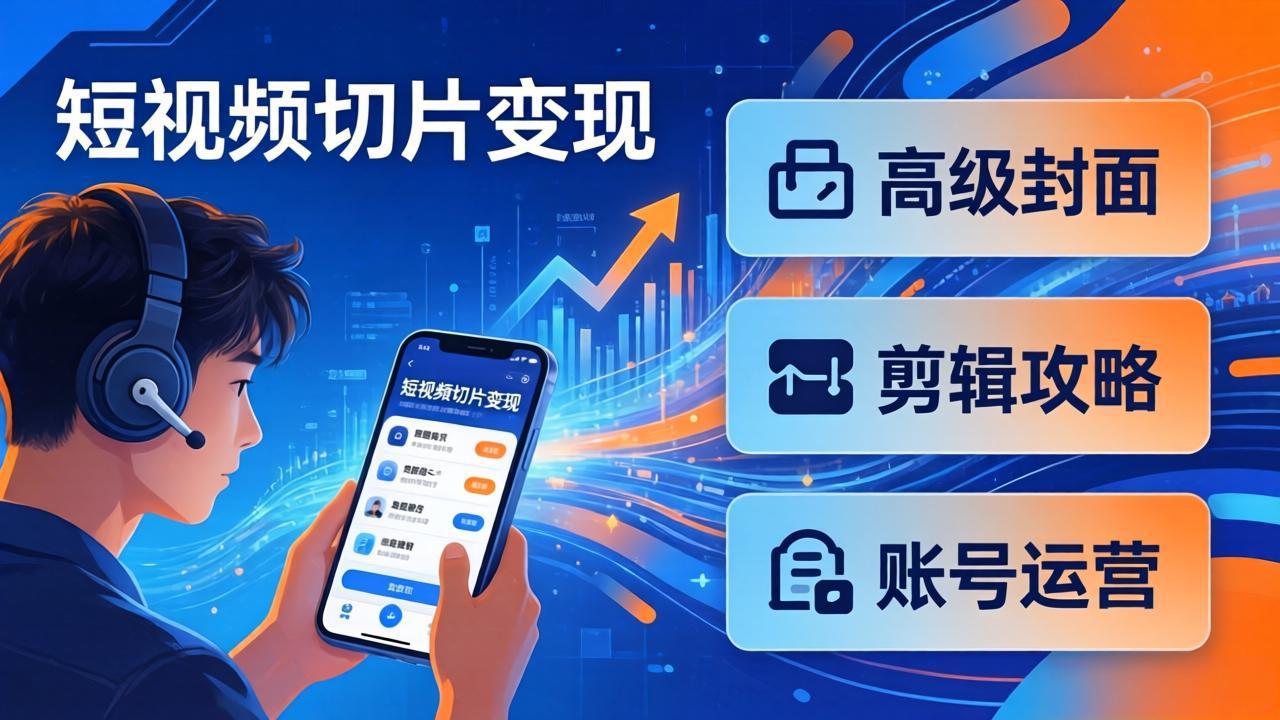 短视频切片变现速成班2.0：高级封面+剪辑攻略+账号运营，0基础小白快速入局副业-云途创业网
