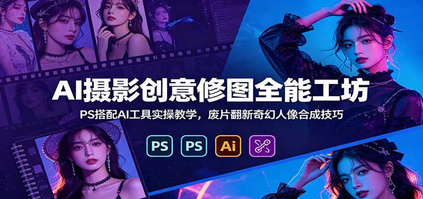AI摄影创意修图全能工坊：PS搭配AI工具实操教学，废片翻新奇幻人像合成技巧-云途创业网