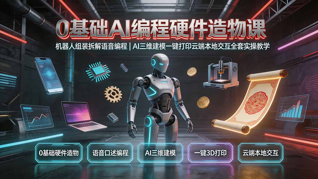 0基础AI编程硬件造物课｜机器人组装拆解语音编程，AI三维建模一键打印云端本地交互全套实操教学-云途创业网