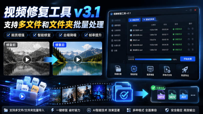视频修复工具v3.1，支持多文件和文件夹批量处理-云途创业网