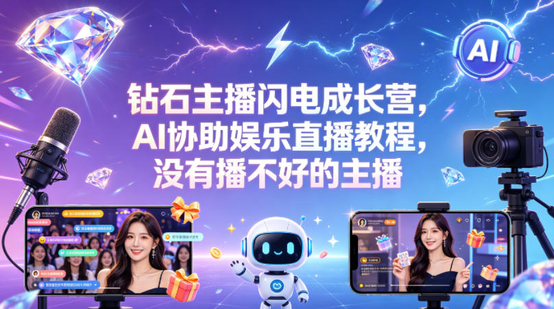 钻石主播闪电成长营,Al协助娱乐直播教程,没有播不好的主播-云途创业网