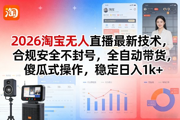 2026淘宝无人直播最新技术，合规安全不封号，全自动带货，傻瓜式操作，稳定日入1k+【揭秘】-云途创业网