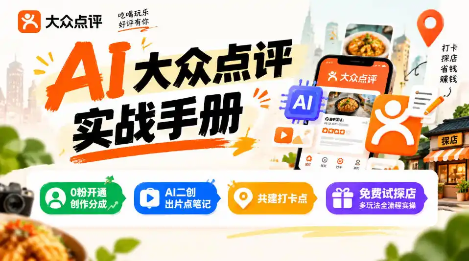 某局的AI大众点评实战手册，0粉开通创作分成、AI二创出片点笔记、共建打卡点、免费试探店多玩法全流程实操-云途创业网