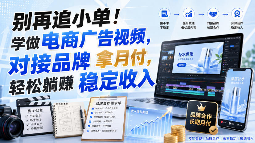 别再追小单！学做电商广告视频，对接品牌拿月付，轻松躺賺稳定收入【原创双语字幕】-云途创业网