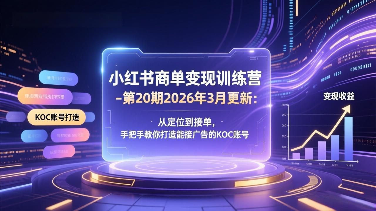 小红书商单变现训练营-第20期26年3月更新：从定位到接单，手把手教你打造能接广告的KOC账号-云途创业网
