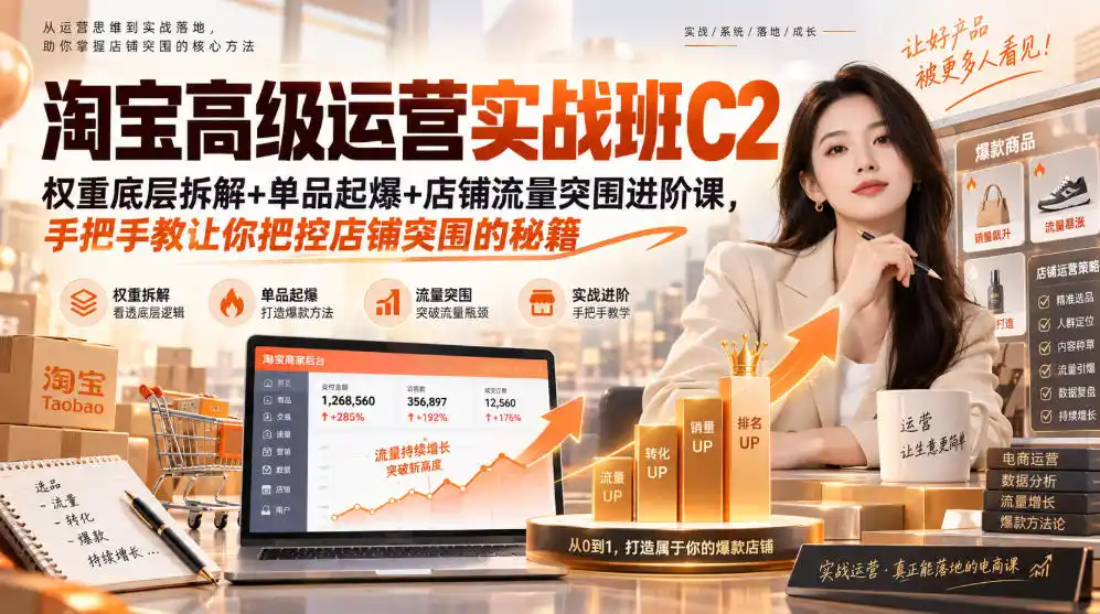 淘宝高级运营实战班C2|权重底层拆解+单品起爆+店铺流量突围进阶课,手把手教让你把控店铺突围的秘籍-云途创业网
