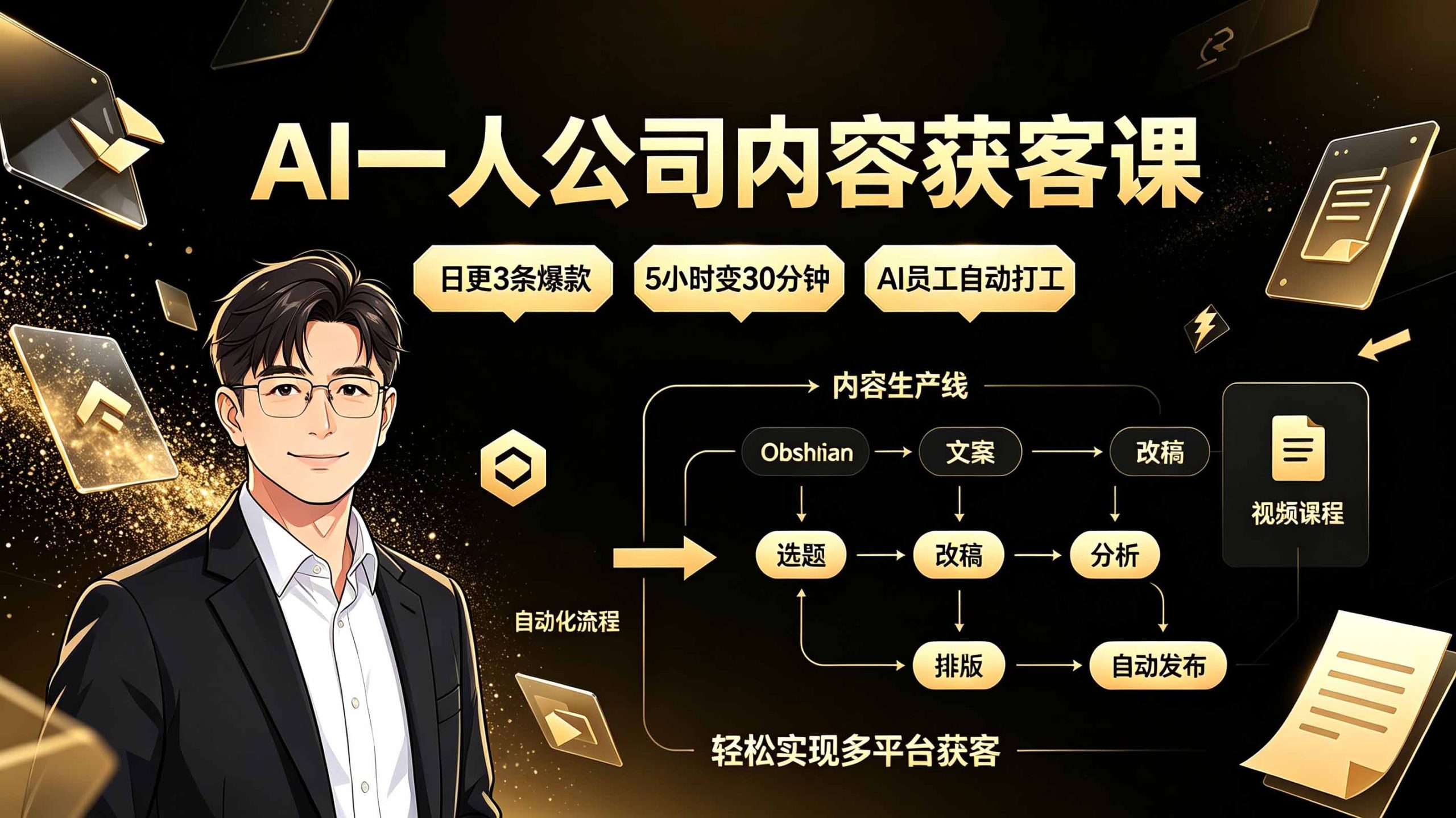 AI一人公司内容获客课:日更3条爆款×5小时变30分钟×AI员工自动打工,轻松实现多平台获客-云途创业网