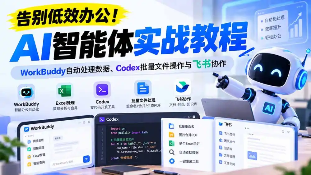 【无水印】告别低效办公！《AI智能体实战教程》WorkBuddy自动处理数据、Codex批量文件操作与飞书协作-云途创业网