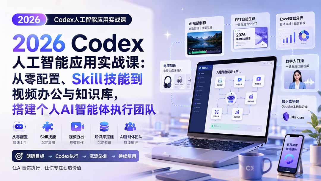 2026 Codex人工智能应用实战课：从零配置、Skill技能到视频办公与知识库，搭建个人AI智能体执行团队-云途创业网