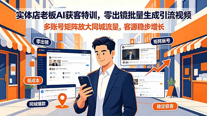 实体店老板AI获客特训,零出镜批量生成引流视频,多账号矩阵放大同城流量,客源稳步增长-云途创业网