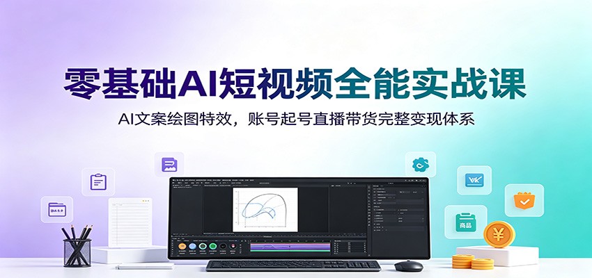 零基础AI短视频全能实战课：AI文案绘图特效，账号起号直播带货完整变现体系-云途创业网