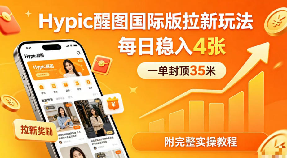 一单封顶35米，实测Hypic醒图国际版拉新玩法，每日稳入4张(附完整实操教程)-云途创业网