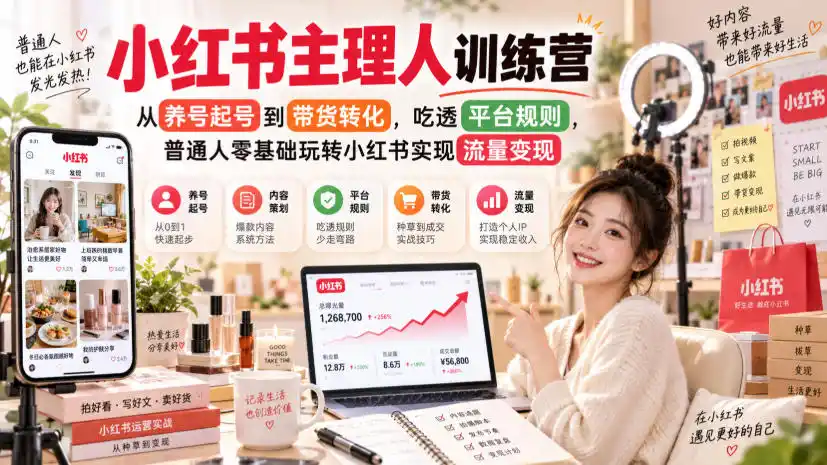 小红书主理人训练营，从养号起号到带货转化，吃透平台规则，普通人零基础玩转小红书实现流量变现-云途创业网