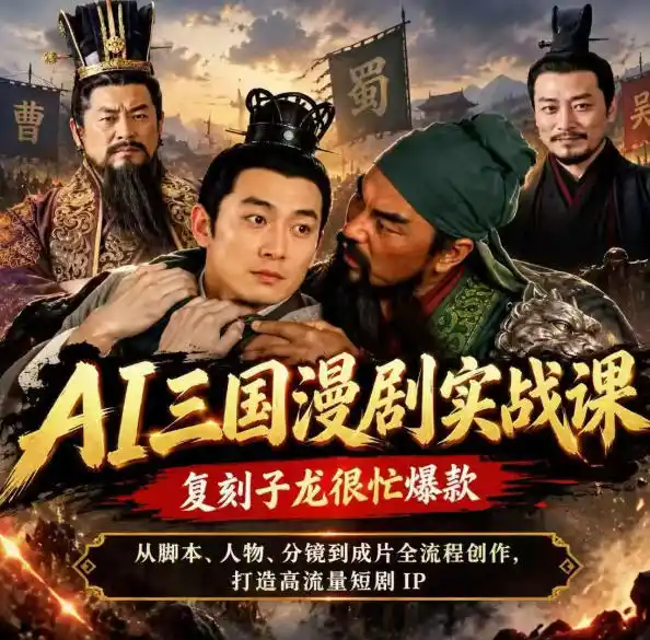 抖音14W粉博主同款AI三国漫剧实战课，复刻子龙很忙爆款，从脚本、人物、分镜到成片全流程创作，打造高流量短剧IP-云途创业网
