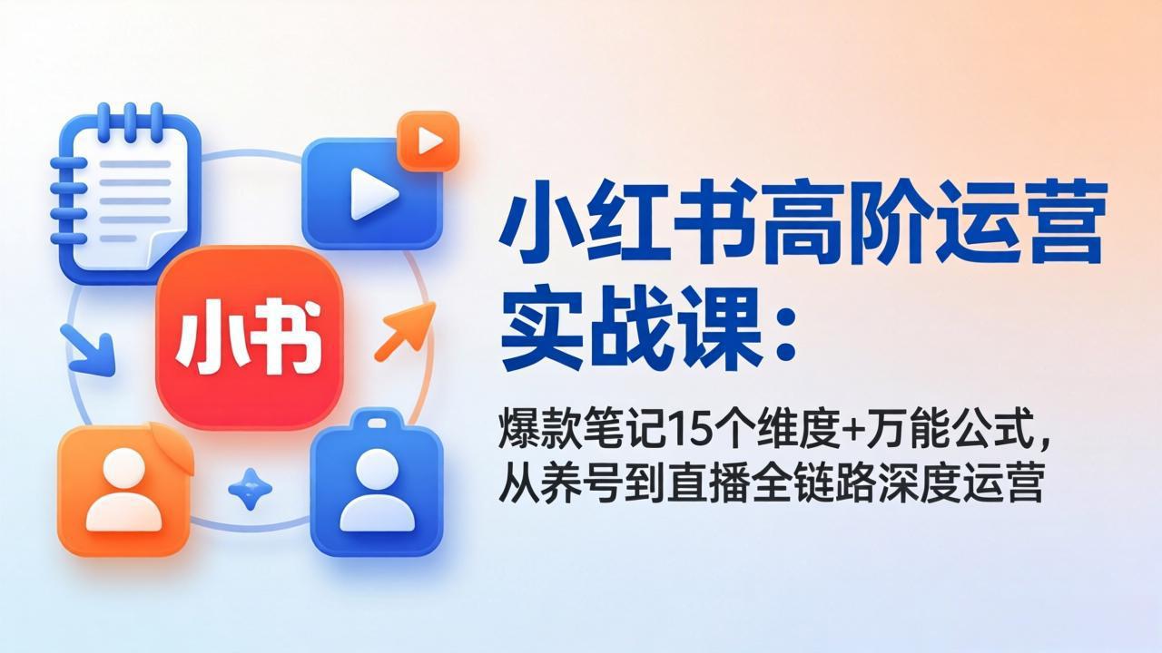小红书高阶运营实战课:爆款笔记15个维度+万能公式,从养号到直播全链路深度运营-云途创业网
