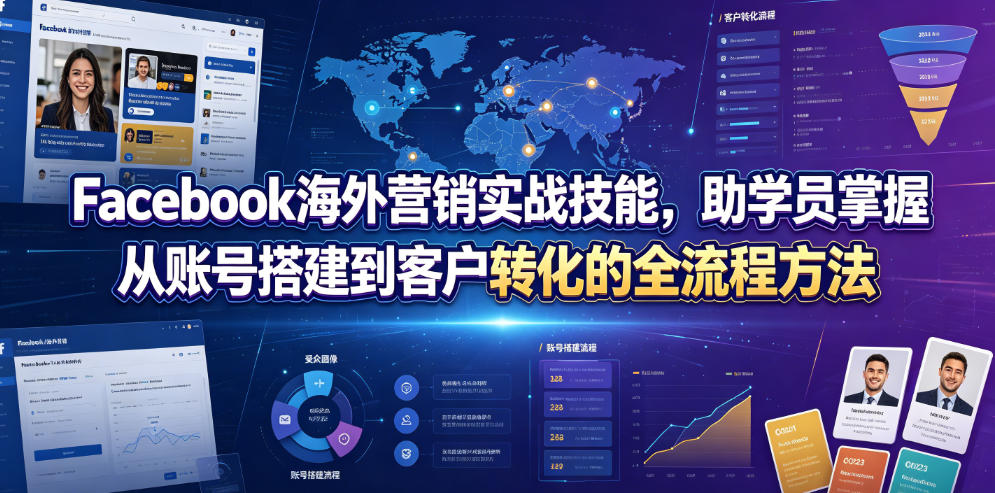 Facebook海外营销实战技能，助学员掌握从账号搭建到客户转化的全流程方法-云途创业网