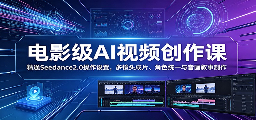 电影级AI视频创作课：精通Seedance2.0操作设置，多镜头成片、角色统一与音画叙事制作-云途创业网