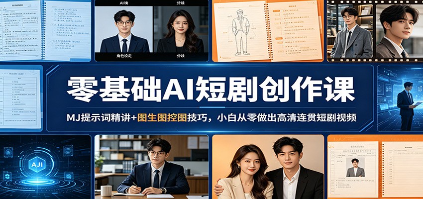 零基础AI短剧创作课：MJ提示词精讲+图生图控图技巧，小白从零做出高清连贯短剧视频-云途创业网