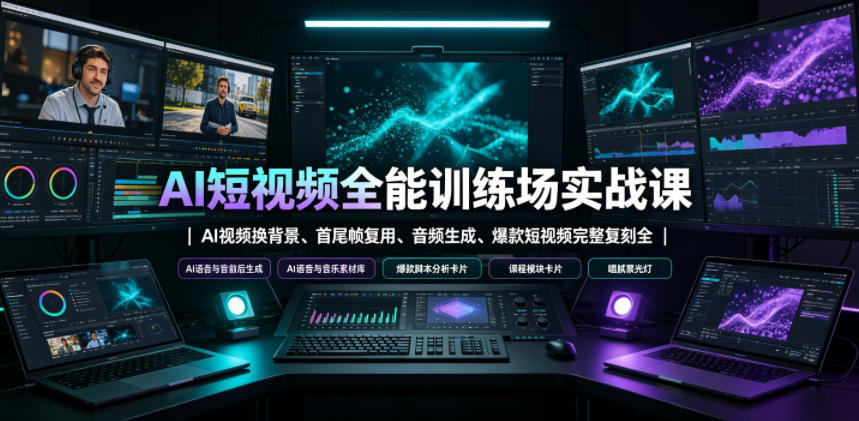 AI短视频全能训练场实战课｜AI视频换背景、首尾帧复用、音频生成、爆款短视频完整复刻全套实操教学-云途创业网