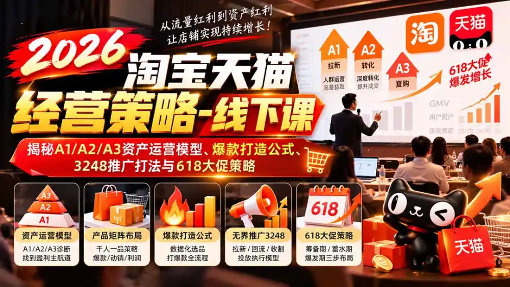 2026淘宝天猫经营策略-线下课:揭秘A1/A2/A3资产运营模型、爆款打造公式、3248推广打法与618大促策略 2026淘宝天猫经营策略-线下课:揭秘A1/A2/A3资产运营模型、爆款打造公式、3248推广打法与618大促策略