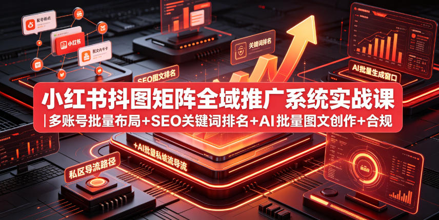 小红书抖图矩阵全域推广系统实战课｜多账号批量布局+SEO关键词排名+AI批量图文创作+合规私域导流完整落地教程-云途创业网