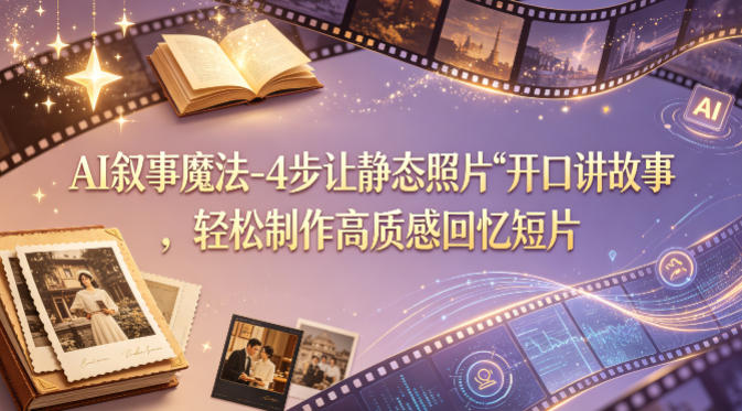 AI叙事魔法-4步让静态照片“开口讲故事”，轻松制作高质感回忆短片-云途创业网