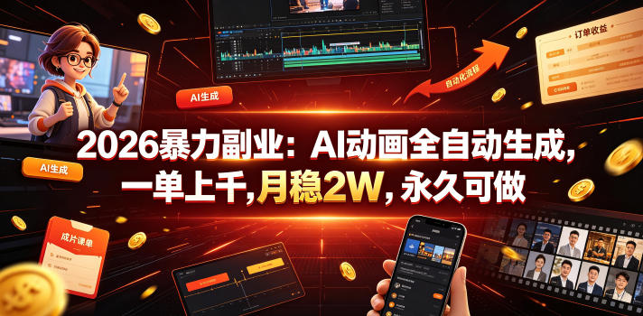 2026暴力副业：AI动画全自动生成，一单上千，月稳2W，永久可做【揭秘】-云途创业网