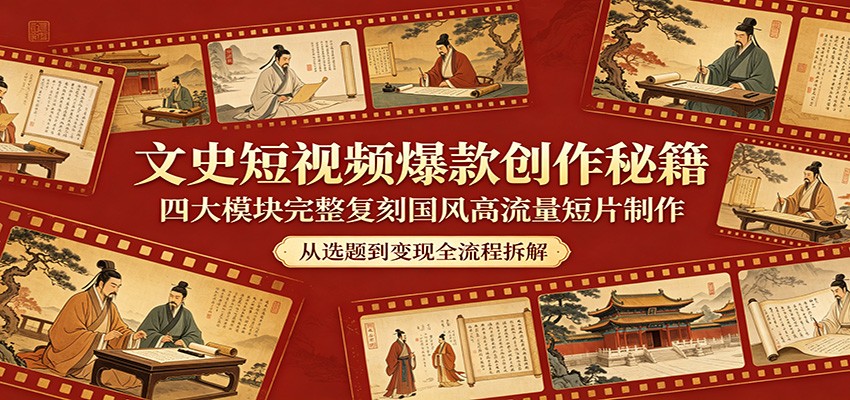 文史短视频爆款创作秘籍：四大模块完整复刻国风高流量短片制作-云途创业网