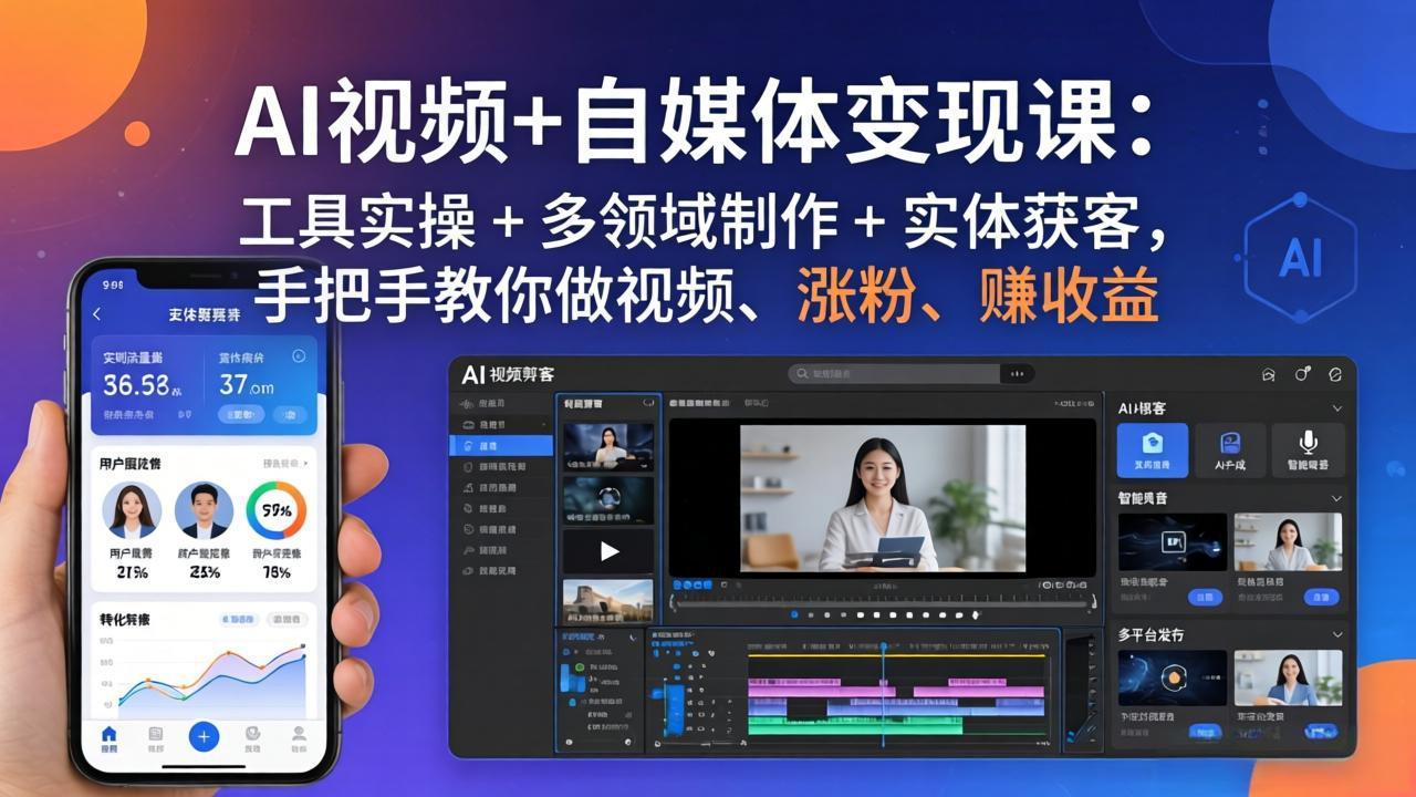 AI视频+自媒体变现课:工具实操 + 多领域制作 + 实体获客,手把手教你做视频、涨粉、赚收益-云途创业网
