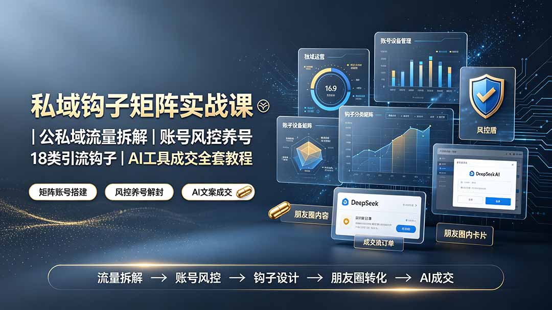 私域钩子矩阵实战课〓公私域流量拆解|账号风控养号|18类引流钩子|AI工具成交全套教程-云途创业网