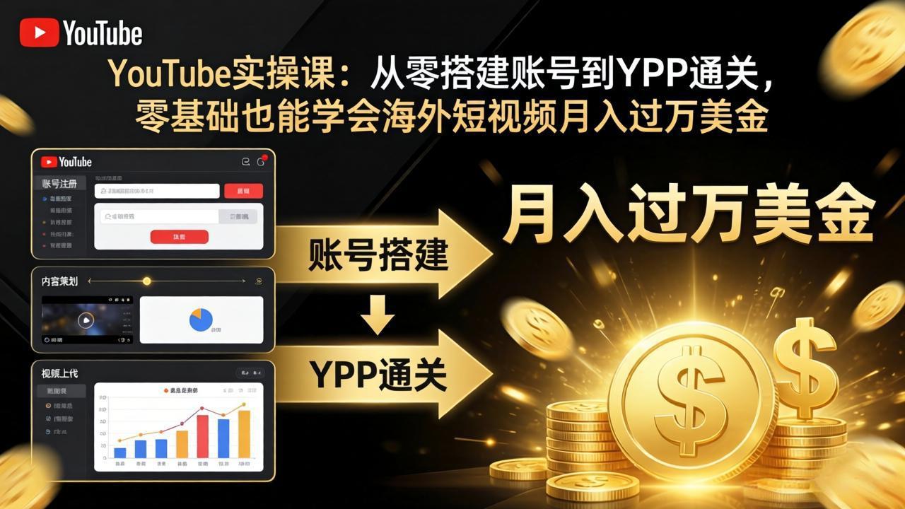 YouTube实操课:从零搭建账号到YPP通关,零基础也能学会海外短视频月入过万美金-云途创业网