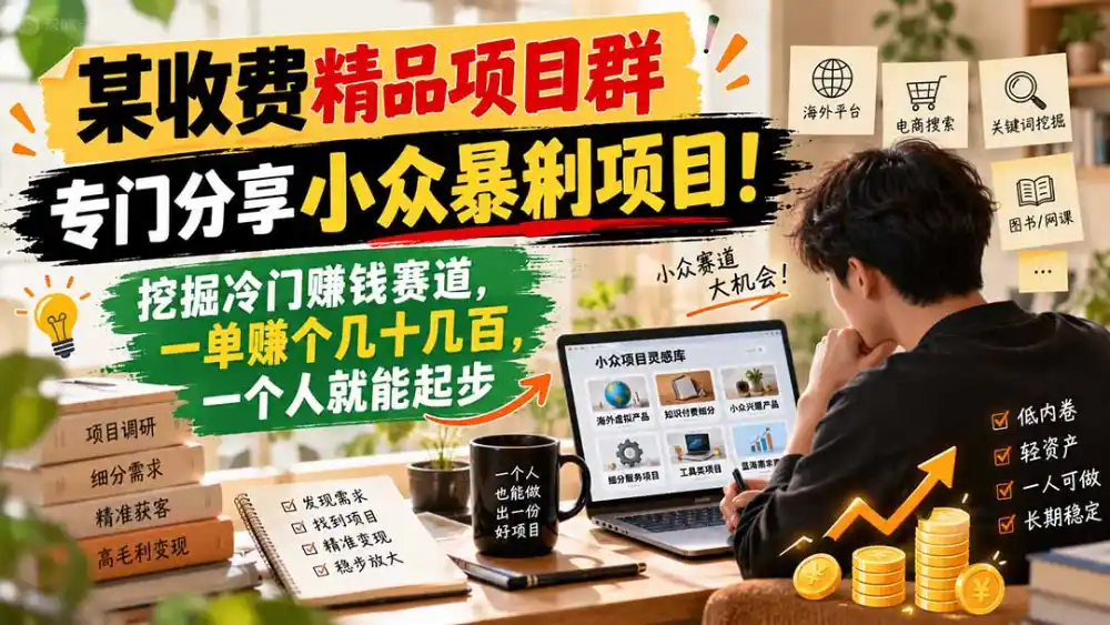 某收费精品项目群，专门分享小众暴俐项目！挖掘冷门赚钱赛道，一单赚个几十几百，一个人就能起步-云途创业网