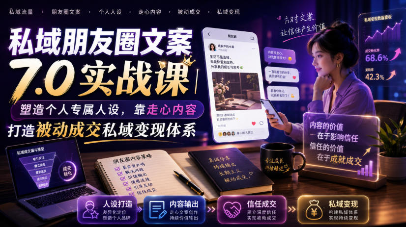 私域朋友圈文案7.0实战课｜塑造个人专属人设，靠走心内容打造被动成交私域变现体系-云途创业网