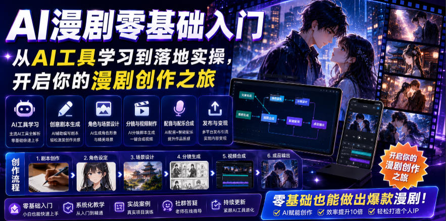 AI漫剧零基础入门,从AI工具学习到落地实操,开启你的漫剧创作之旅-云途创业网