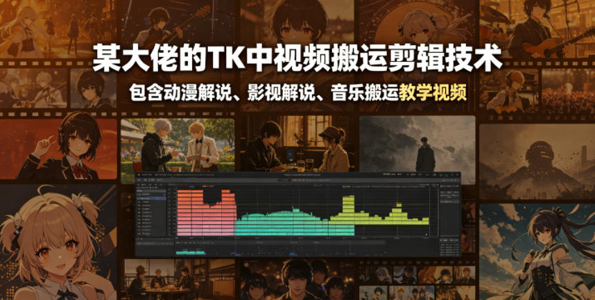 某大佬的TK中视频搬运剪辑技术,包含动漫解说、影视解说、音乐搬运教学视频-云途创业网