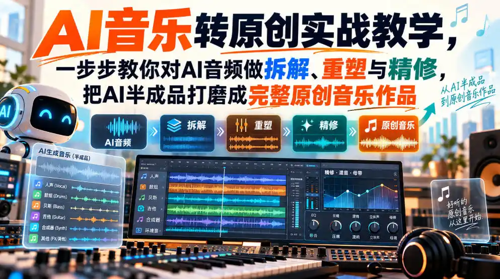 AI音乐转原创实战教学，一步步教你对AI音频做拆解、重塑与精修，把AI半成品打磨成完整原创音乐作品-云途创业网
