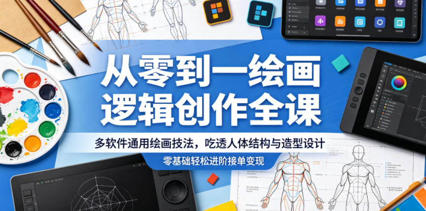 从零到一绘画逻辑创作全课,多软件通用绘画技法,吃透人体结构与造型设计,零基础轻松进阶接单变现-云途创业网