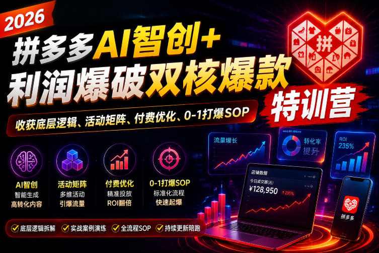 2026拼多多AI智创+利润爆破双核爆款特训营，收获底层逻辑、活动矩阵、付费优化、0-1打爆SOP(更新0727)-云途创业网