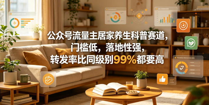 公众号流量主居家养生科普赛道，门槛低，落地性强，转发率比同级别99％都要高-云途创业网