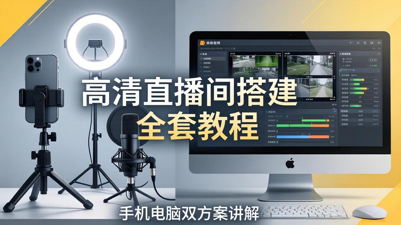 高清直播间搭建全套教程,手机电脑双方案讲解,设备选型调试多机位实操教学-云途创业网