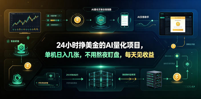 24小时挣美金的AI量化项目,单机日入几十美刀,不用熬夜盯盘,每天见收益【揭秘】-云途创业网