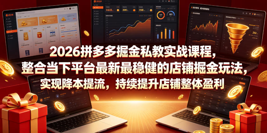 2026拼多多掘金私教实战课程，整合当下平台最新最稳健的店铺掘金玩法，实现降本提流，持续提升店铺整体盈利-云途创业网