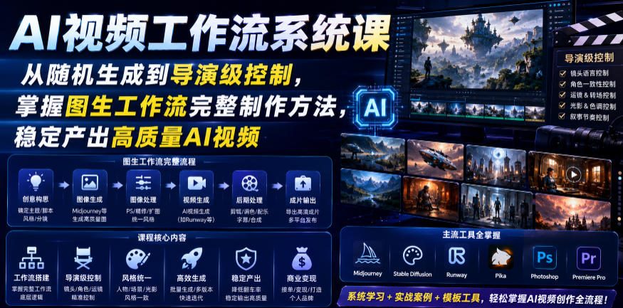AI视频工作流系统课，从随机生成到导演级控制，掌握图生工作流完整制作方法，稳定产出高质量AI视频-云途创业网