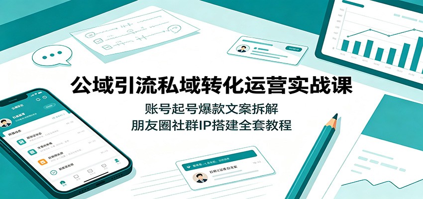 公域引流私域转化运营实战课：账号起号爆款文案拆解，朋友圈社群IP搭建全套教程-云途创业网