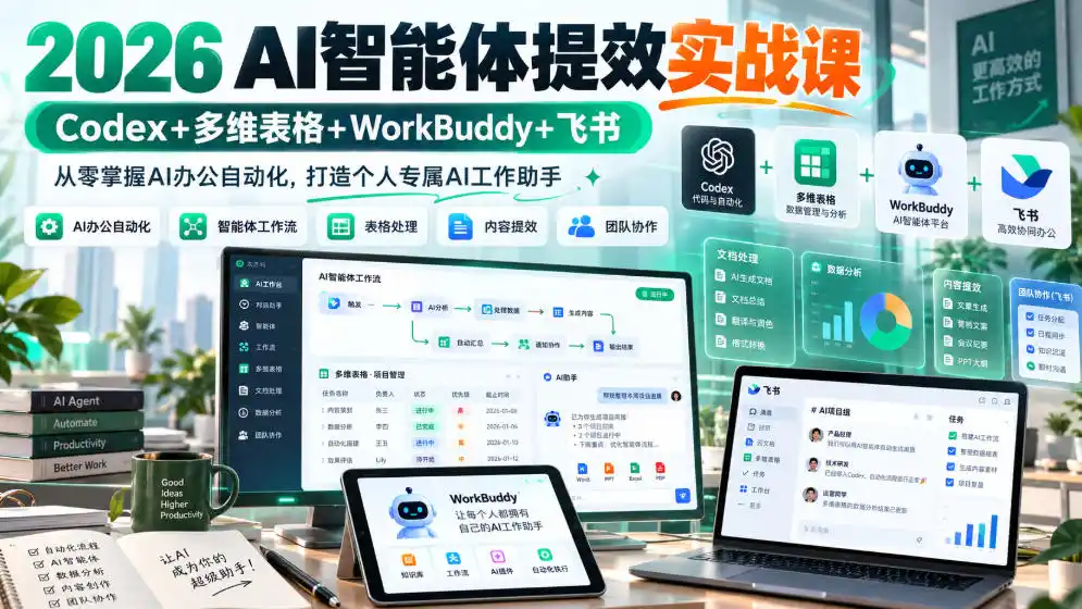 2026 AI智能体提效实战课：Codex+多维表格+WorkBuddy+飞书，从零掌握AI办公自动化，打造个人专属AI工作助手-云途创业网